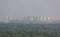 Panorama of the city are shrouded in thick smoke from burning peat bogs. Kiev