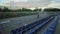 Panorama of the city stadium where the players training practicing the exercise on accuracy and speed of passing the