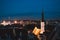 Panorama of the city of Tallinn, in the distance the Townhouse in Tallinn town in the evening. Estonia