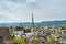 Panorama of city view of old downtown of Zurich, with Predigerkirche, one of the four main churches of the old town of Zurich,