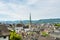 Panorama of city view of old downtown of Zurich, with Predigerkirche, one of the four main churches of the old town of Zurich,