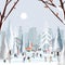 Panorama city in winter holidays landscape, Happy crowd people celebrating in the city park on Christmas Eve, Winter landscape at