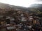 Panorama cityscape of colorful brick houses in Comuna 13 San Javier neighborhood poverty slum in Medellin Colombia