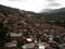 Panorama cityscape of colorful brick houses in Comuna 13 San Javier neighborhood poverty slum in Medellin Colombia