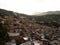 Panorama cityscape of colorful brick houses in Comuna 13 San Javier neighborhood poverty slum in Medellin Colombia