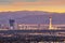 Panorama cityscape view of Las Vegas at sunset in Nevada