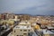 Panorama Cityscape view of the Otaru city during cloudy morning and winter season, with roof building covered by snow in Otaru,