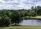 Panorama of Claremont lake in Esher, Surrey, UK