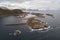Panorama of cliffs, cities and mountains of Lofoten islands, Norway