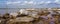 Panorama close up of salt rocks at Torrevieja Pink Lake, Alicante Spain