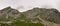 Panorama Clouds over the white marble mountains. Sayan, pomegranate Pass