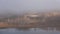 Panorama of the coast Gorodishchensky lake, misty october morning. Izborsk, Russia
