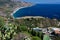 Panorama of the coast of Ionian sea from greek theater in Taormina