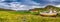 Panorama of coast with shipwreck in Iceland