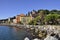 Panorama with Coastline Architecture of Santa Margherita Ligure Resort in Liguria region Italy.