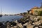 Panorama with Coastline Architecture of Santa Margherita Ligure Resort in Liguria region Italy.