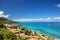 Panorama with the coastline in Calabria, in South of Italy. Colorful Panorama from the road to Tropea