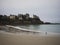 Panorama of coastline shore beach ocean waves castle chateau houses cliff Dinard Ille et Vilaine Bretagne France