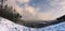Panorama of cold and frosty snowscape