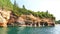 Panorama of the Colorful Eroded Coastline of Lake Superior`s Pictured Rocks National Shoreline in Michigan`s Upper Peninsula