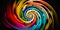 Panorama colorful swirl spiral, vivid vortex, over dark background. Design element for posters and banners.Generative AI