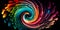 Panorama colorful swirl spiral, vivid vortex, over dark background. Design element for posters and banners.Generative AI