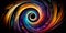 Panorama colorful swirl spiral, vivid vortex, over dark background. Design element for posters and banners.Generative AI