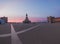 Panorama of Commerce Square in Lisbon at sunrise