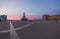 Panorama of Commerce Square in Lisbon at sunrise