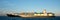 Panorama of a container ship in ocean