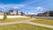 Panorama Converging fork in a pedestrian walkway during day