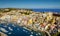 Panorama of Corricella fishermen\'s village on Procida island, It