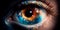 Panorama cosmic human eyes in close range Generative AI
