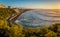 Panorama of Cote des basques in Biarritz at sunset