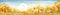 Panorama of Countryside landscape in autumn, Vector illustration of horizontal banner of Autumn landscape, barn, mountains and