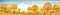 Panorama of Countryside landscape in autumn, Vector illustration of horizontal banner of Autumn landscape, barn, mountains and
