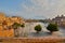 Panorama of the courtyard. Amer Palace (or Amer Fort). Jaipur. Rajasthan. India