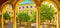 Panorama of the courtyard of Episcopal Palace with orange tree garden, Cordoba, Spain