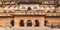 Panorama of the courtyard of the historic fort in Orchha