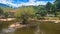 panorama of crocodile farm in tropical tourist park