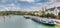 Panorama of cruise ships in front of the skyline of Koblenz