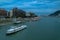 Panorama of the Danube river. View of Budapest. Old buildings of the Hungarian Parliament and medieval temples and buildings