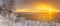 Panorama of dawn on the Reftinsky reservoir in winter, Russia Ural,