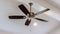 Panorama Decorative wood beam with standard ceiling fan and lights inside a house