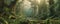 Panorama of dense jungle, wild forest with palm trees and tropical plants, generative AI