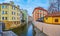Panorama of Devil`s Canal and vintage housing of Lesser Quarter, Prague, Czech Republic