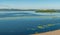 Panorama of the Dnieper River in the flow below the city of Kiev.