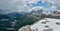 Panorama of Dolomites from Sass Pordoi, Italy. View of Sassolungo, Sassopiatto and Sella mountains
