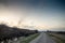 Panorama of a dyke over the danube river at dusk in Ivanovacka ada, an island in ivanovo, serbia, in vojvodina, in eastern europe