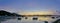 Panorama of early sunrise in Teluk Baru, Langkawi Island Malaysia with boats